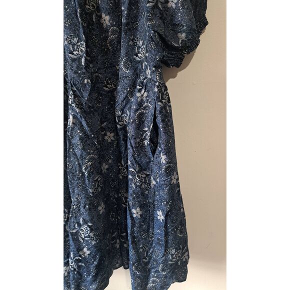 Torrid womens 2xl blue denim shift dress tiered boho pockets puff sleeve - Picture 6 of 8